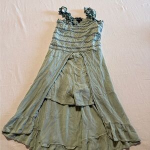Art Class Green Sleeveless Ruffled Dress with Shorts Girls Size Large 10/12